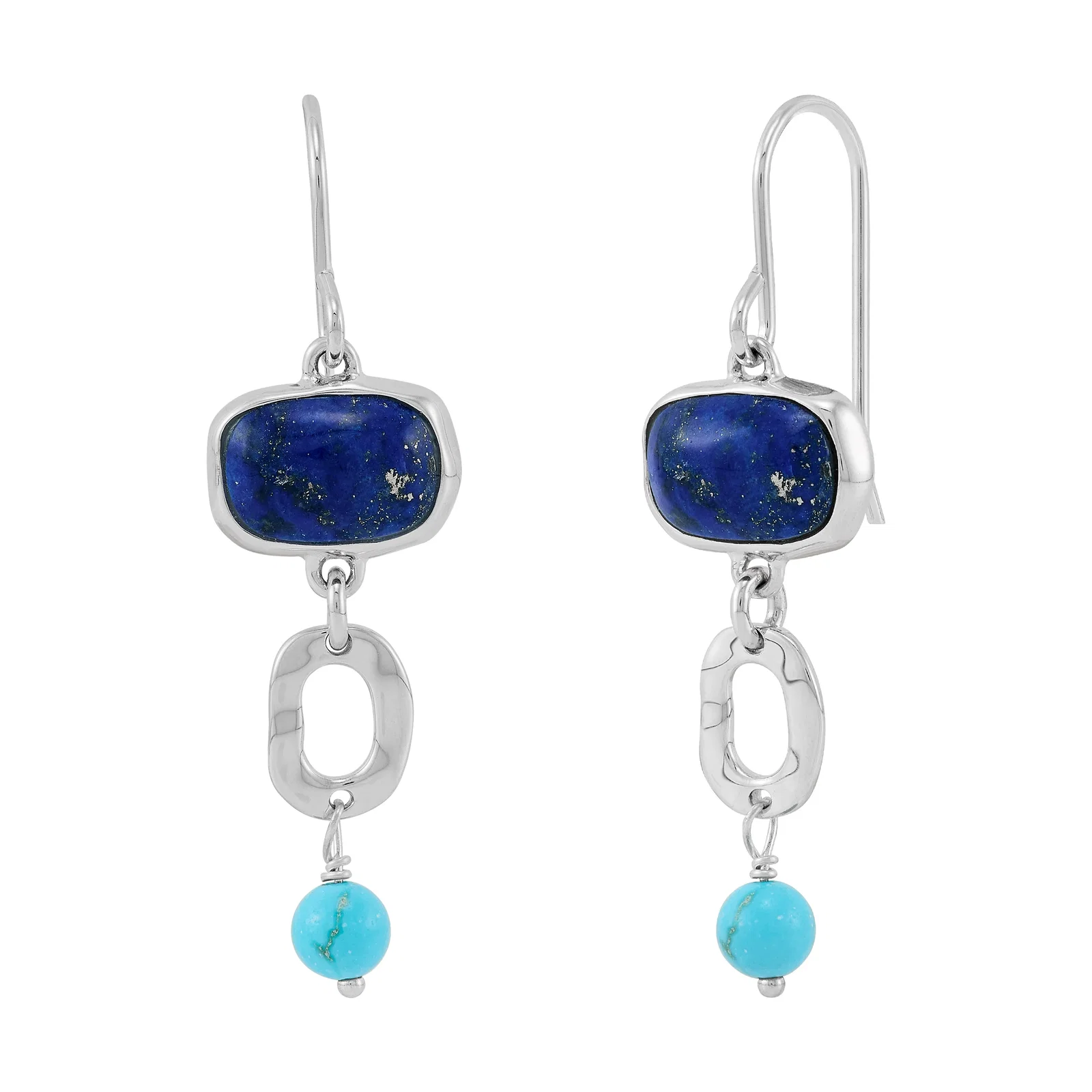 Lunar Drift Drop Earrings, Blue Lapis and Turquoise