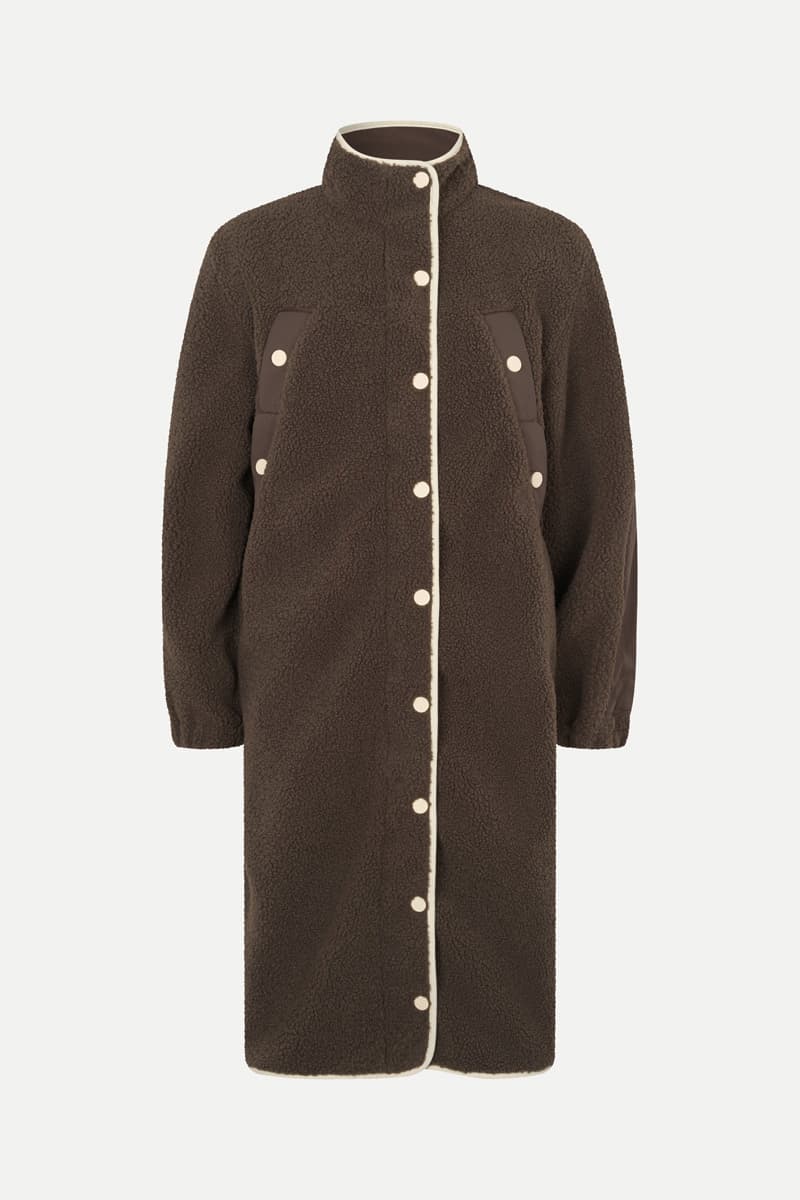 Long Fleece Coat - Dark Oak
