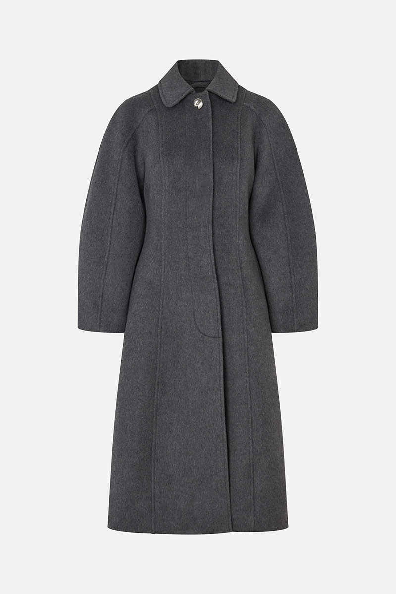 Elastic Waist Raglan Long Coat - Graphite