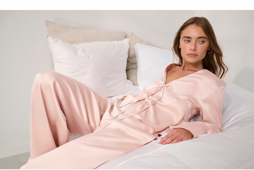 Washable Silk Tie Front Pant Set in Delicate Pink