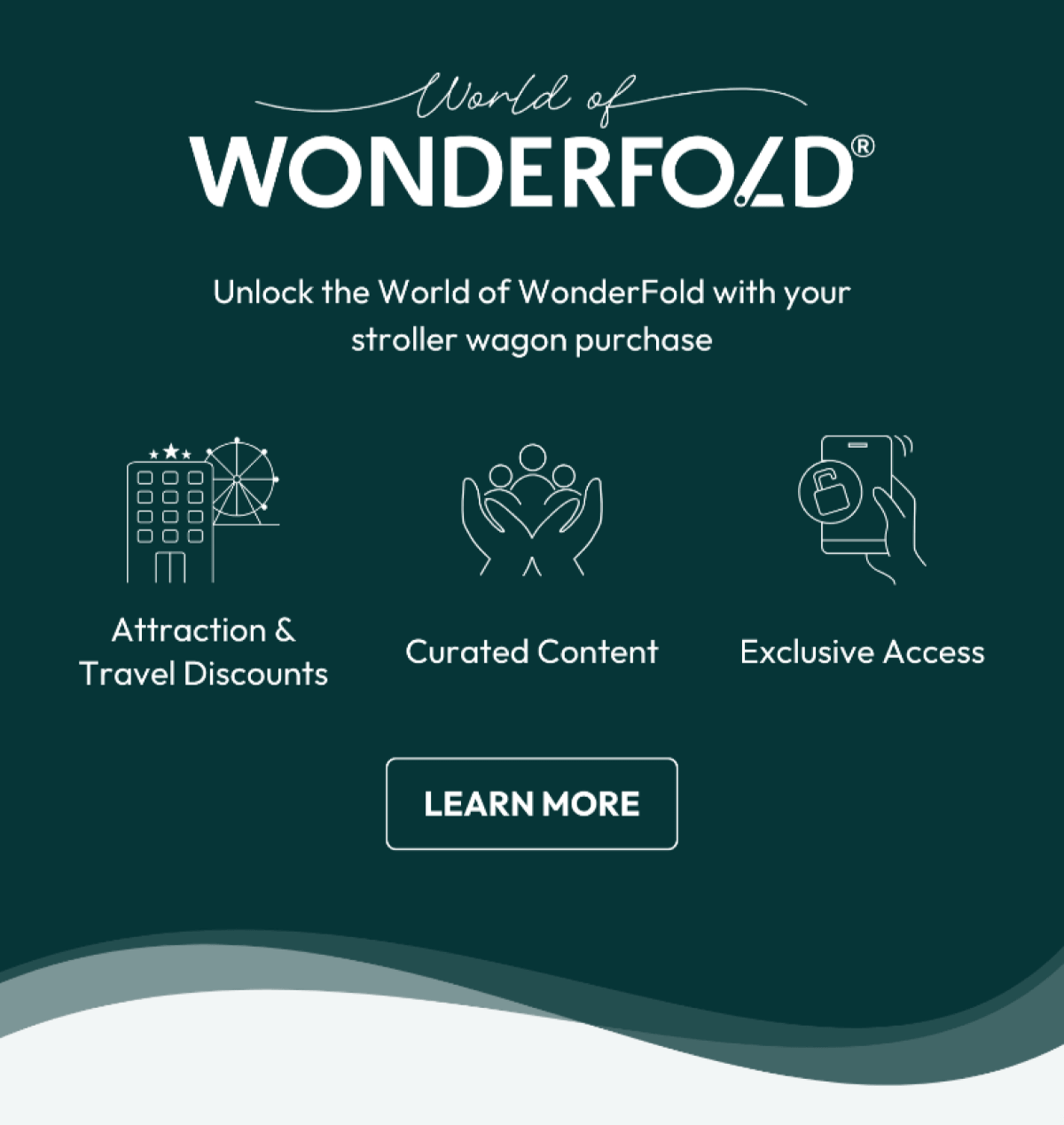 World of WONDERFOLD | Unlock the World of WonderFold with your stroller wagon purchase | - Attraction & Travel Discounts - Curated Content - Exclusive Access | LEARN MORE