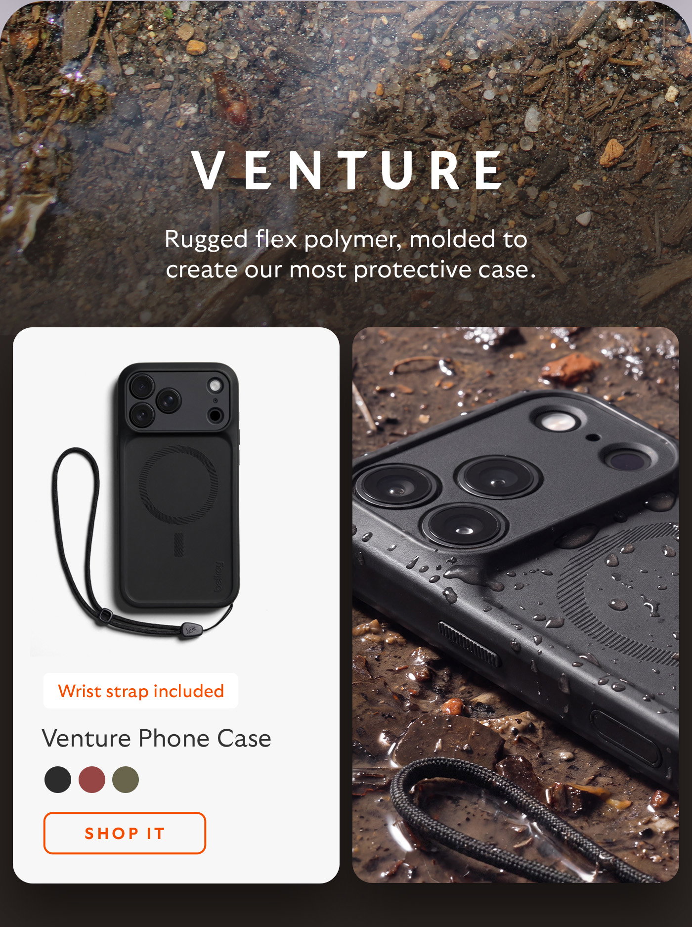 [Header] Cinch Phone Case [Subhead] Lightweight + expressive [Icons]  Playful design MagSafe compatible Wrist-strap included