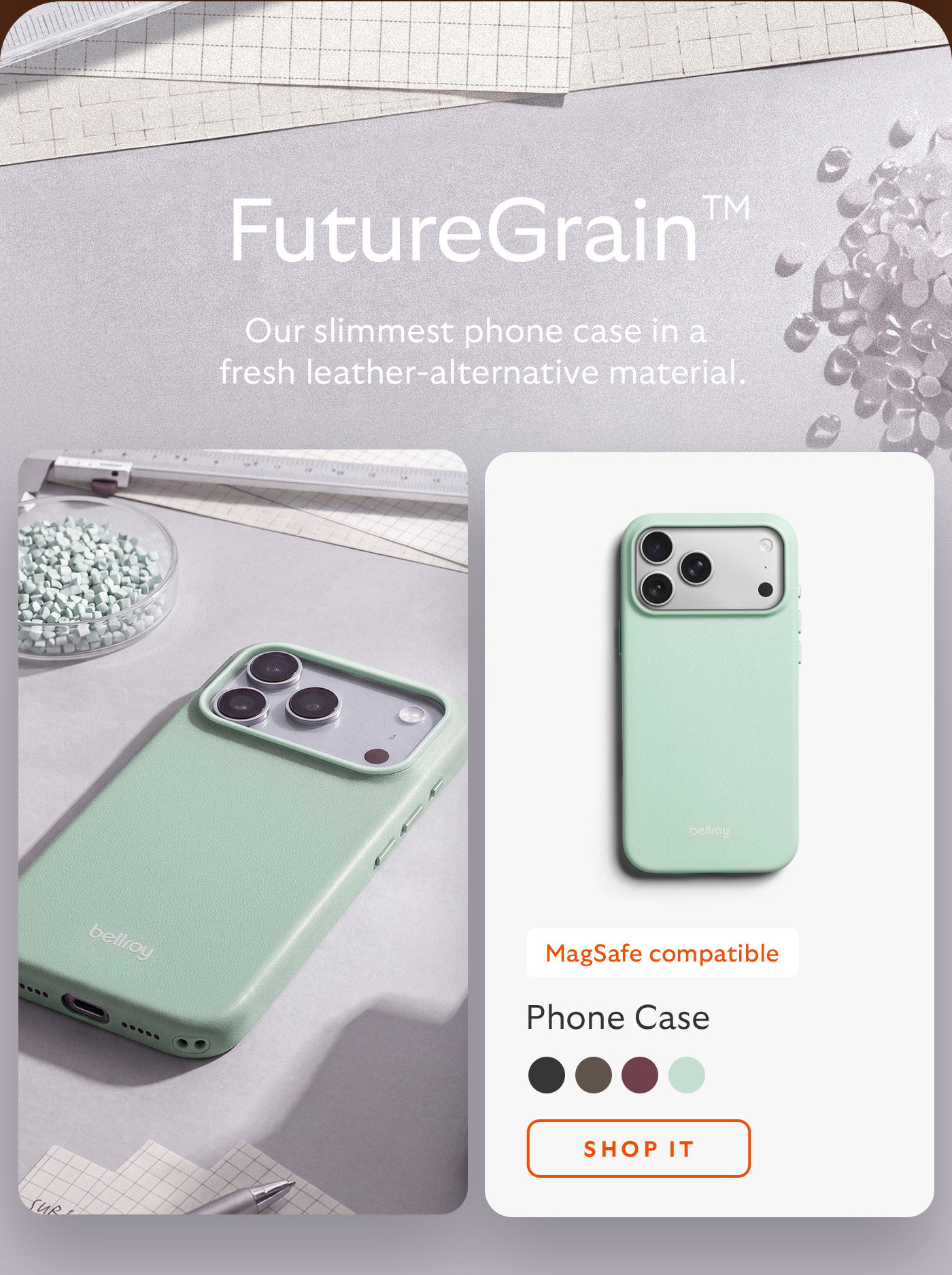 [Header] Venture Phone Case [Subhead] Our most protective case [Icons] Rugged flex-polymer Wrist-strap included MagSafe compatible