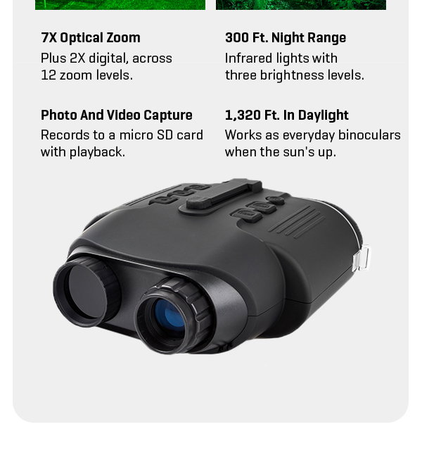 See in the dark -- and get 20% off. Our True Night Vision Binoculars are a total gamechanger.