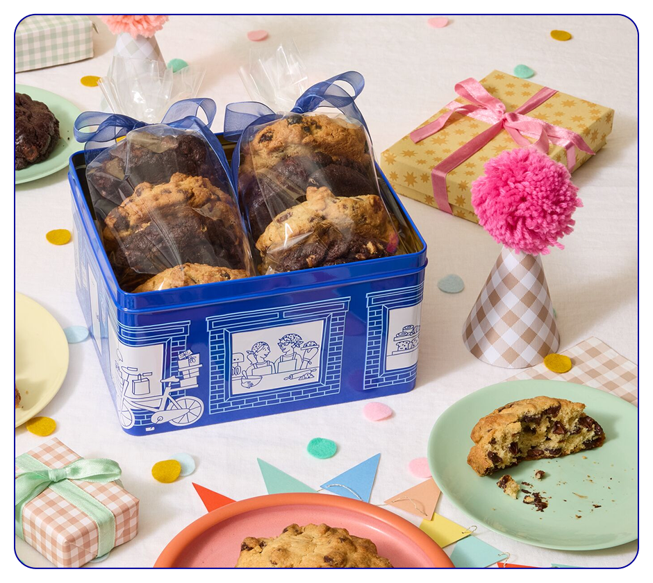 LEVAIN BAKERY COOKIE TIN IN A BIRTHDAY TABLESCAPE