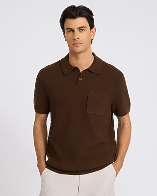 Solid Textured Boucle Chest Pocket Sweater Polo