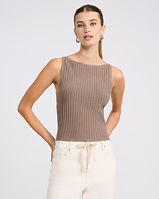 Textured Boat Neck Fitted Sweater Tank