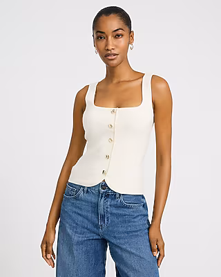 Cotton Square Neck Novelty Button Tailored Sweater Vest