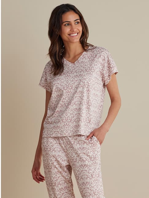 Printed Pima Cotton Women's Jogger Pants Pajama Set 