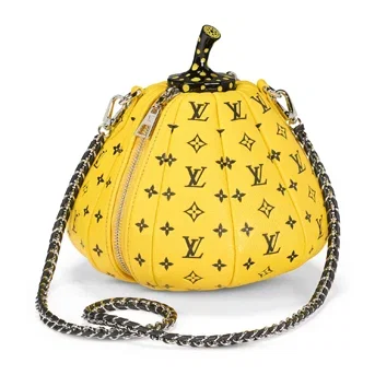 A Limited Edition Yellow & Black Monogram Leather Pumpkin Bag With Silver Hardware by Yayoi Kusama