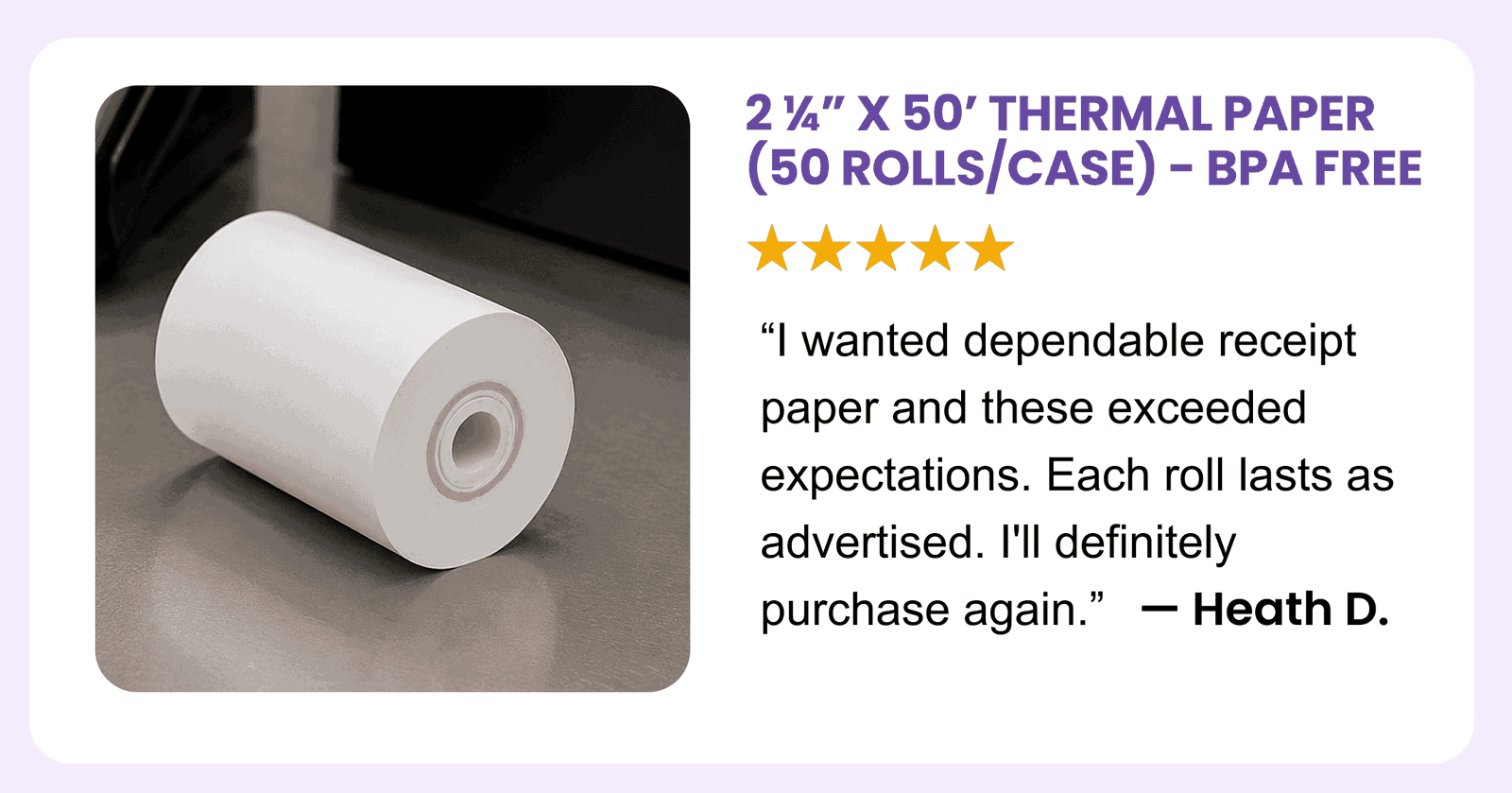 2 ¼” X 50’ Thermal Paper (50 Rolls/Case) - BPA Free
