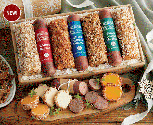 Classic summer sausages paired with handcrafted Wisconsin cheese logs.