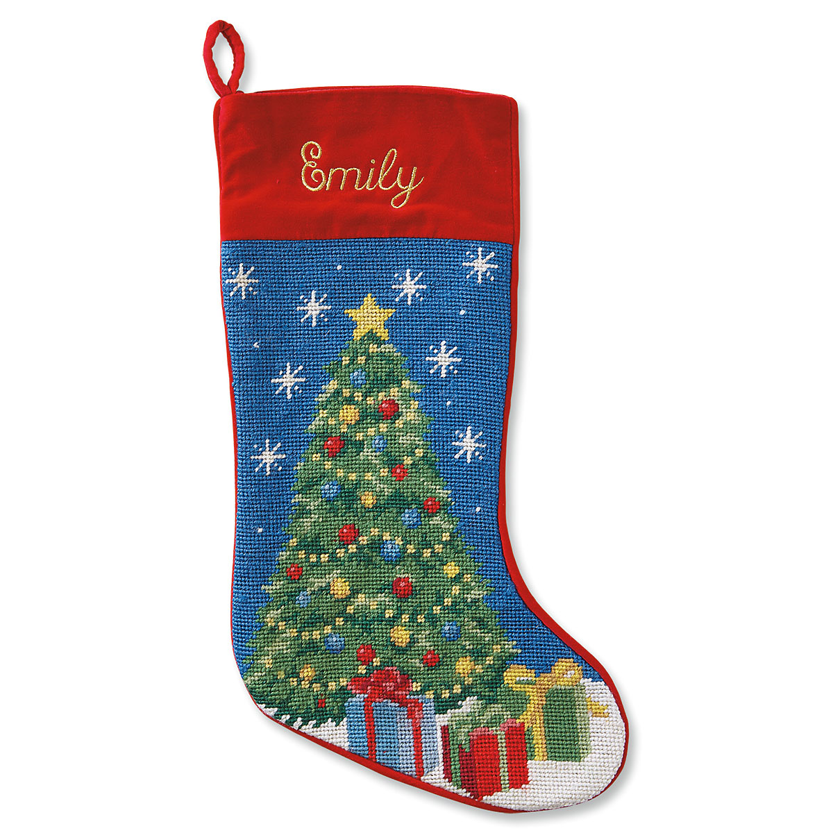 Image of Christmas Tree Heirloom Needlepoint Personalized Christmas Stocking