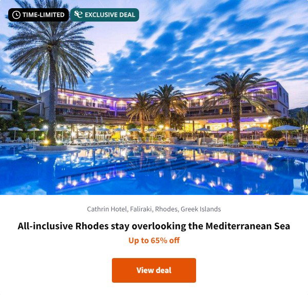 All-inclusive Rhodes stay overlooking the Mediterranean Sea