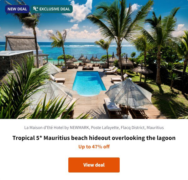 Tropical 5* Mauritius beach hideout overlooking the lagoon