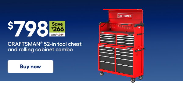 $798 Save $266 Was $1,064  CRAFTSMAN 52-in tool chest and rolling cabinet combo
