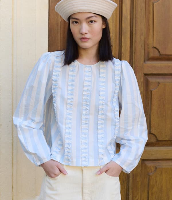 STRIPES FRILLS BLOUSE