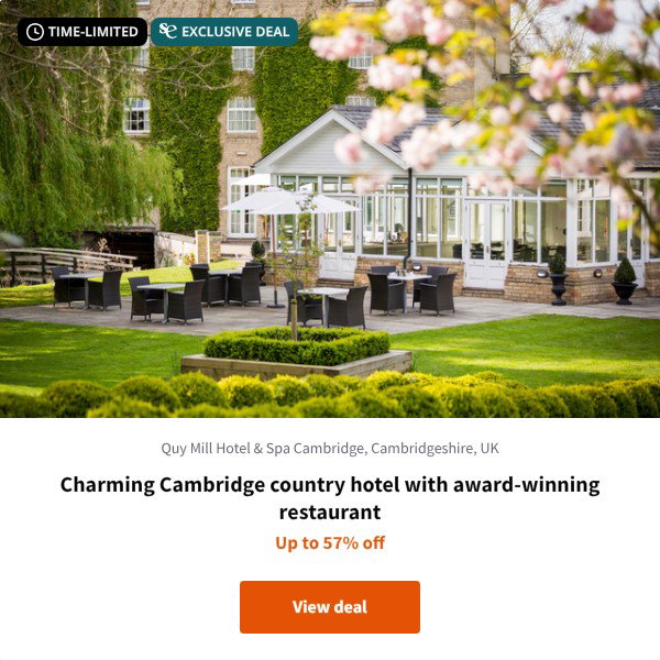 Charming Cambridge country hotel with award-winning restaurant