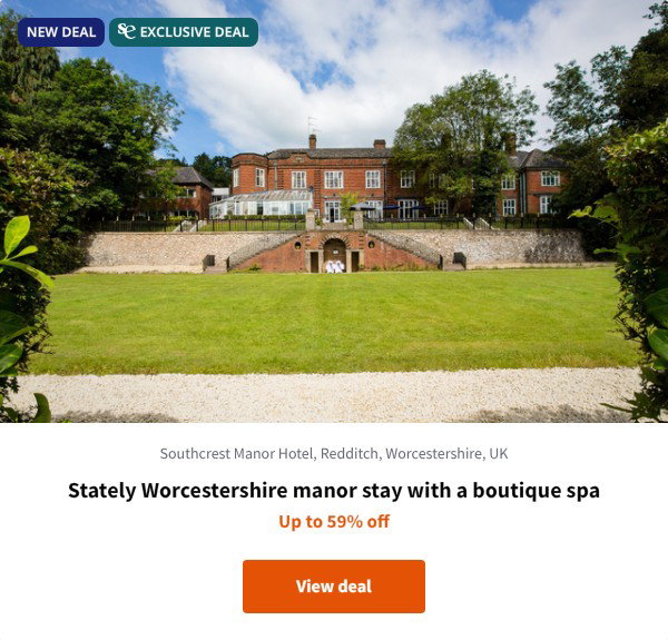 Stately Worcestershire manor stay with a boutique spa