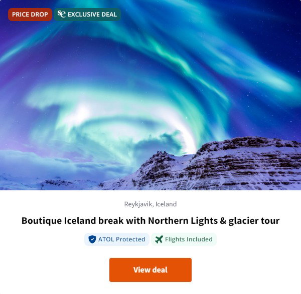 Boutique Iceland break with Northern Lights & glacier tour