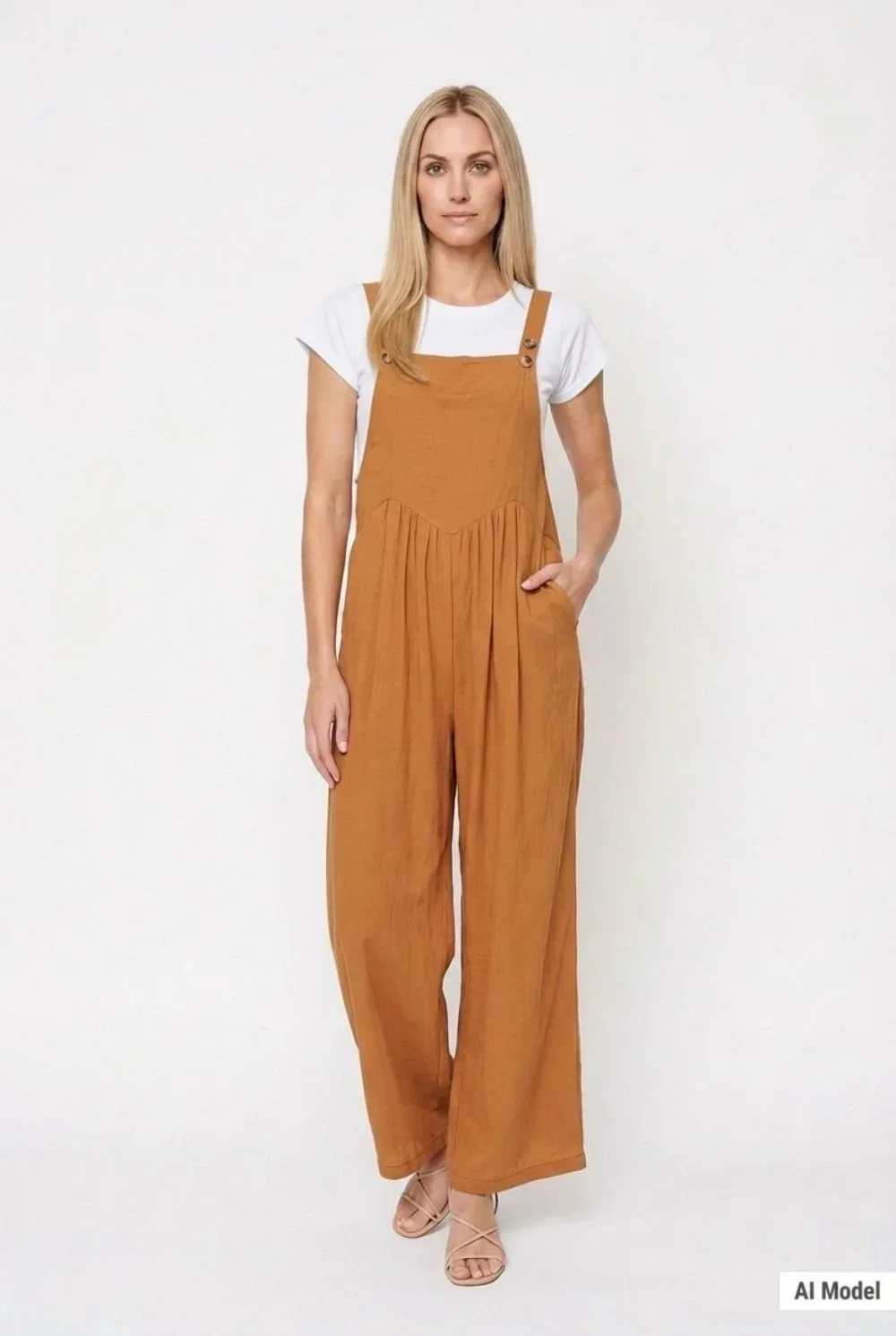 Image of Sleeveless Wide-Leg Jumpsuit, Caramel