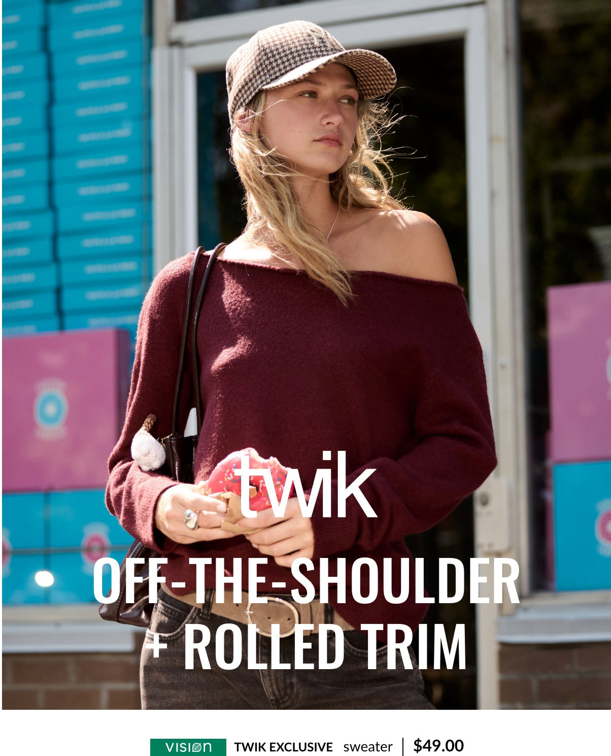 twik off-the-shoulder plus rolled trim