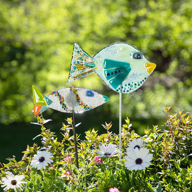 Handmade Glass Garden Stakes - Fish