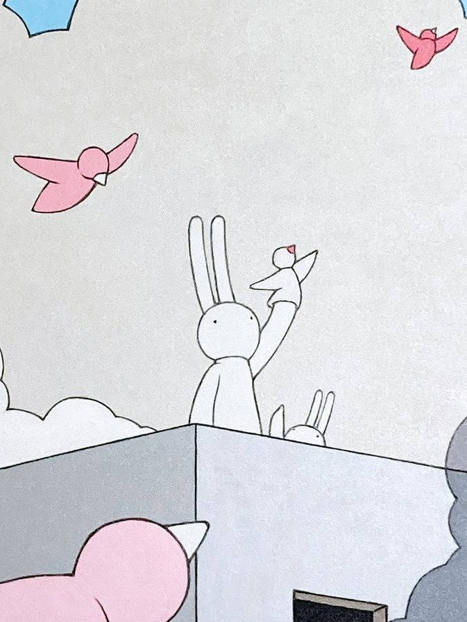 modern bunny with birds painting