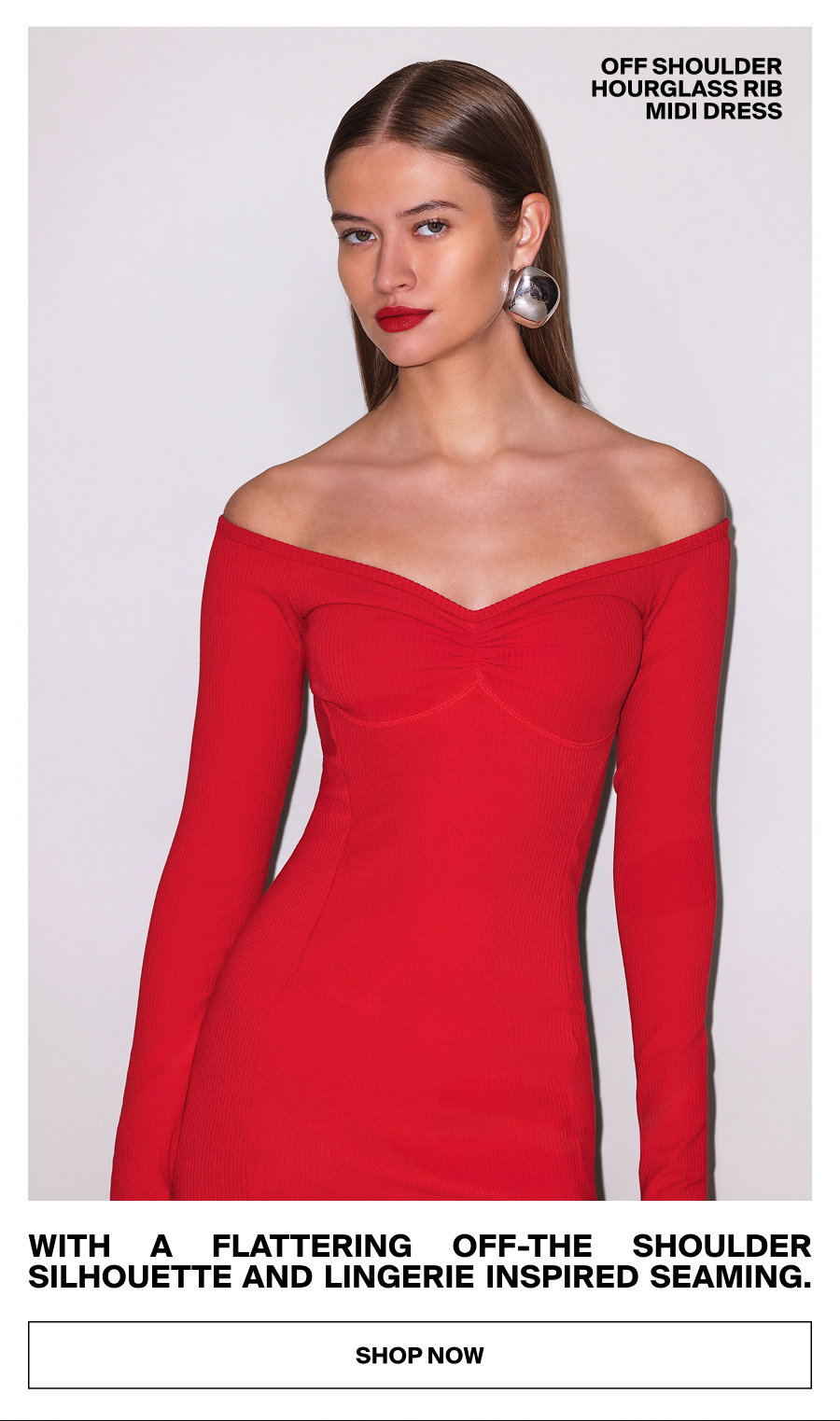 Off Shoulder Hourglass Rib Midi Dress