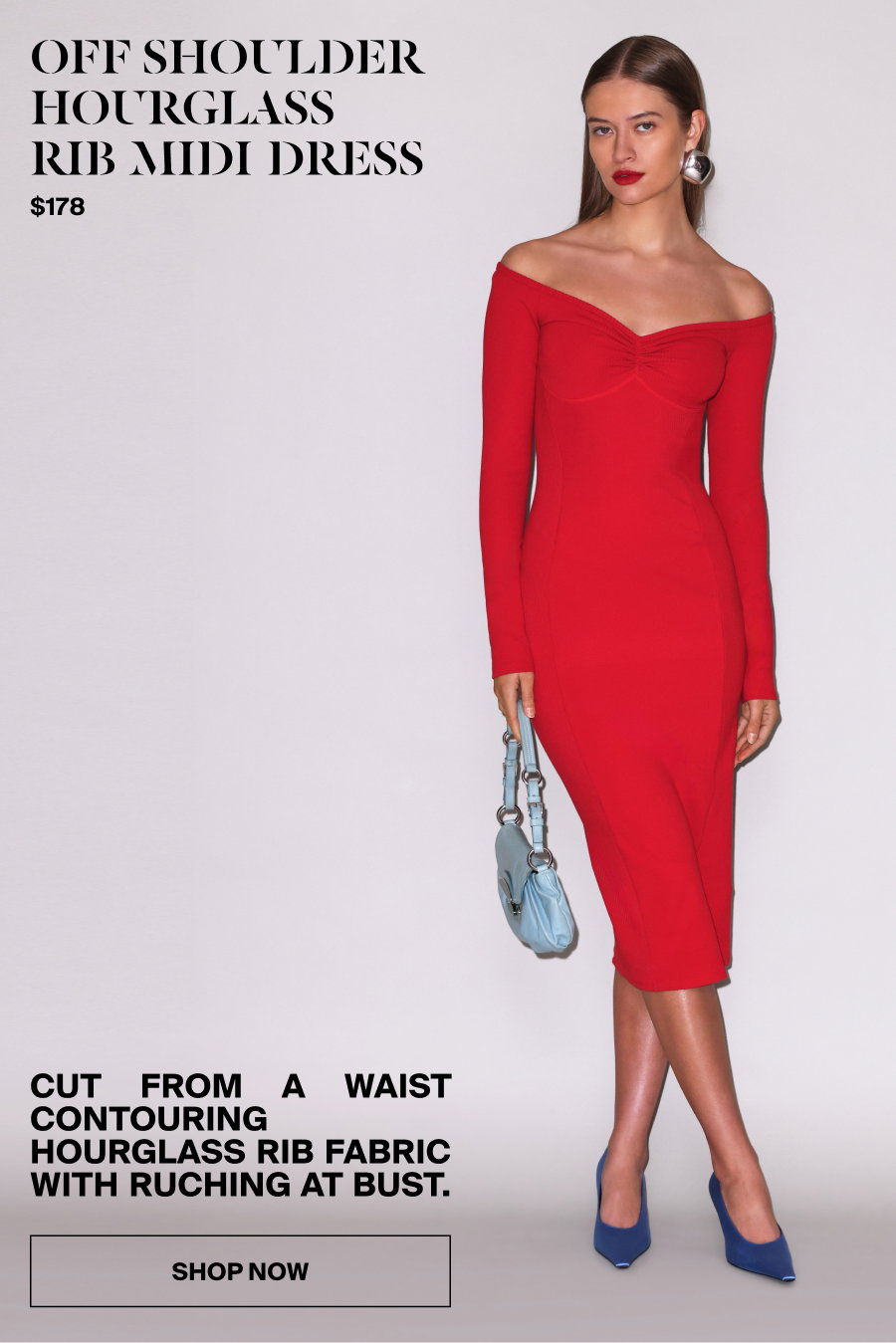 Off Shoulder Hourglass Rib Midi Dress