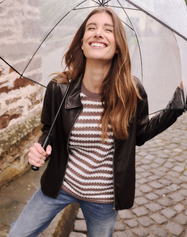 Lederlook-Jacke mit Ballonsaum