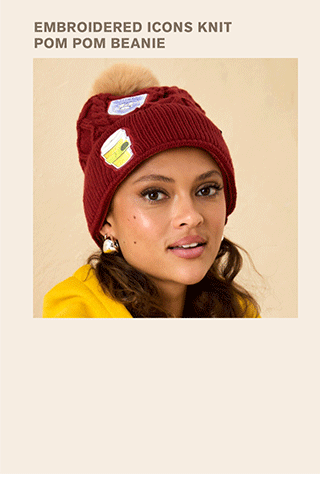 Embroidered Icons Knit Pom Pom Beanie