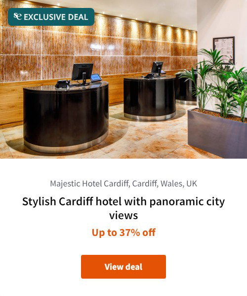 Stylish Cardiff hotel with panoramic city views