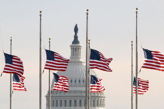 American Flags at half-staff