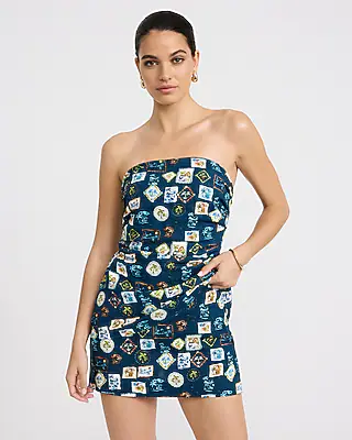 Summer-Blend Linen Printed Smocked Back Tube Top