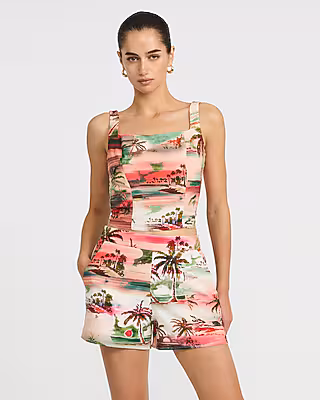 Printed Summer-Blend Linen High Waisted Short