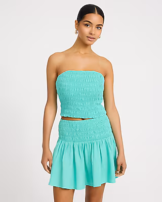 Summer-Blend Linen High Waisted Smocked Mini Skirt