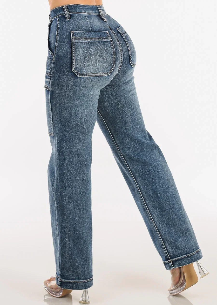 Image of Butt Lift Super High Waist Wide Leg Stretch Jeans Sand Wash