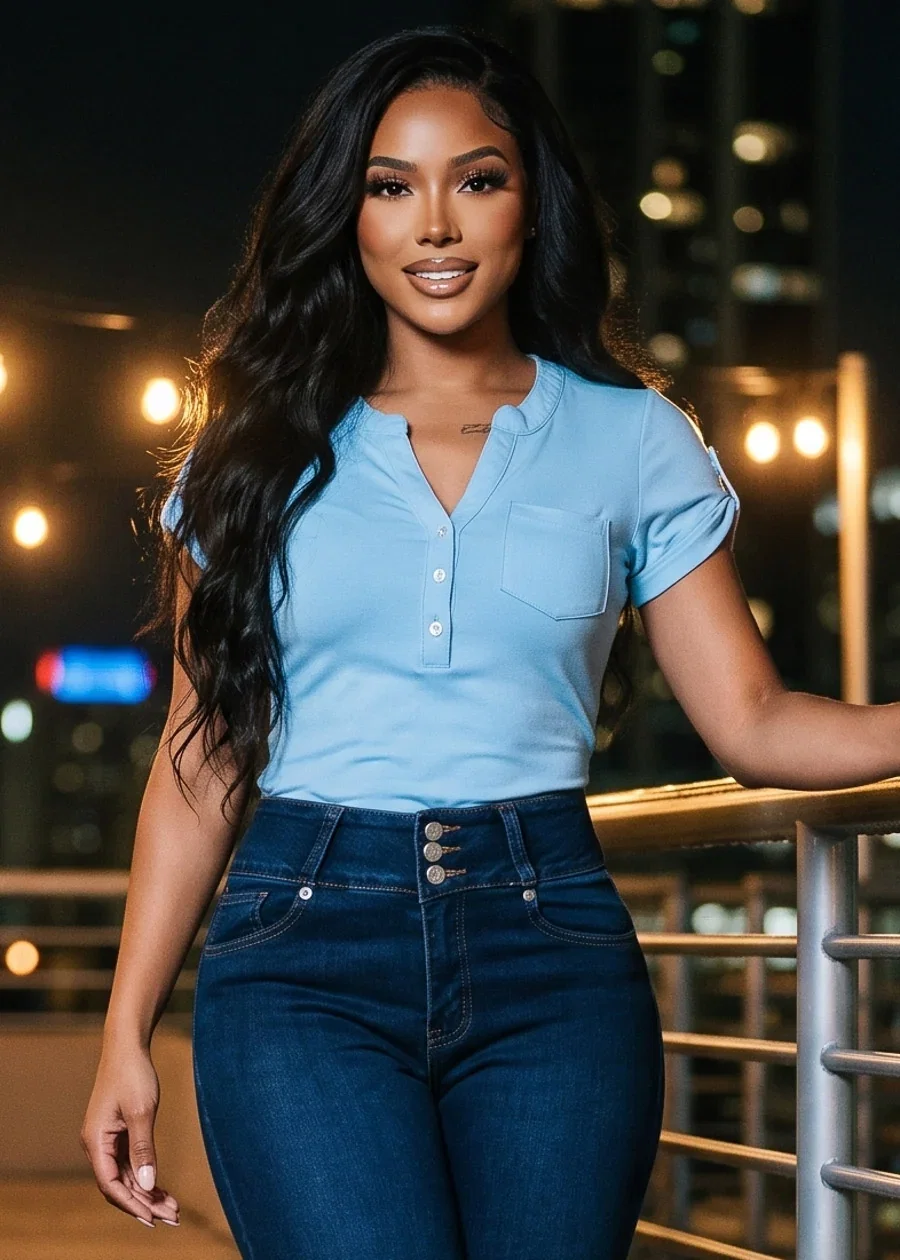 Image of Short Sleeve Half Button Up Stretch Blouse Light Blue