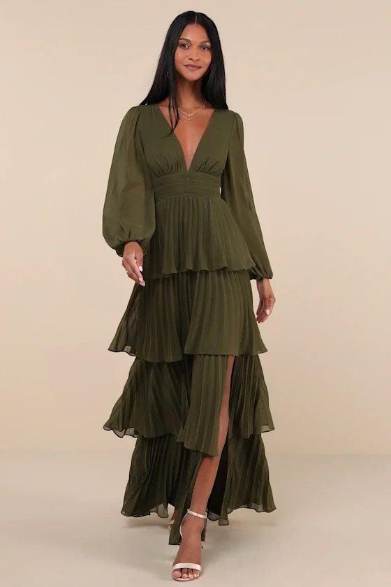 Image of The Graceful Finesse Dress in Olive