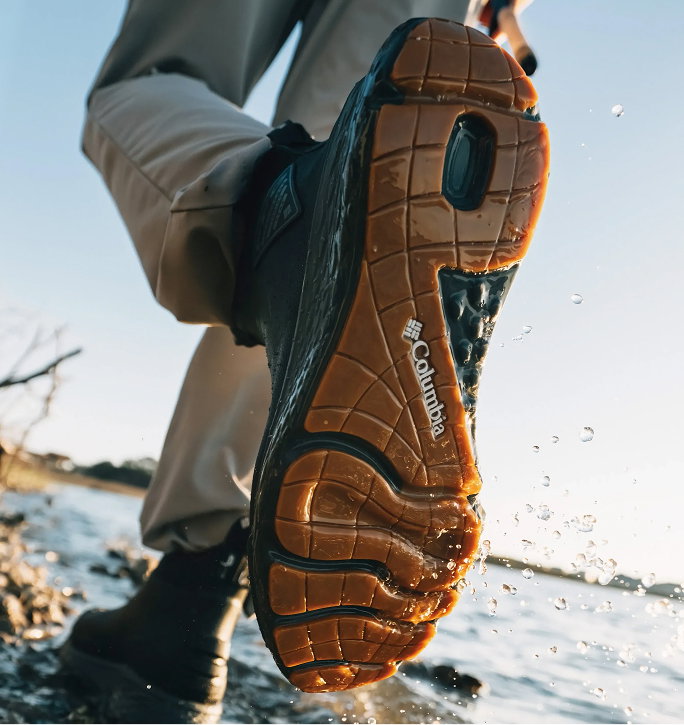 Close up of Dry Tortugas outsole with water splashing off it. 