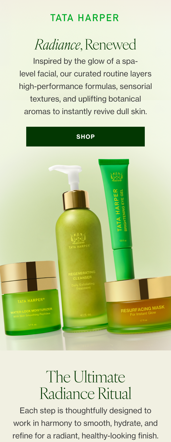Inspired by the glow of a spa-level facial, our curated routine layers high-performance formulas, sensorial textures, and uplifting botanical aromas to instantly revive dull skin. 