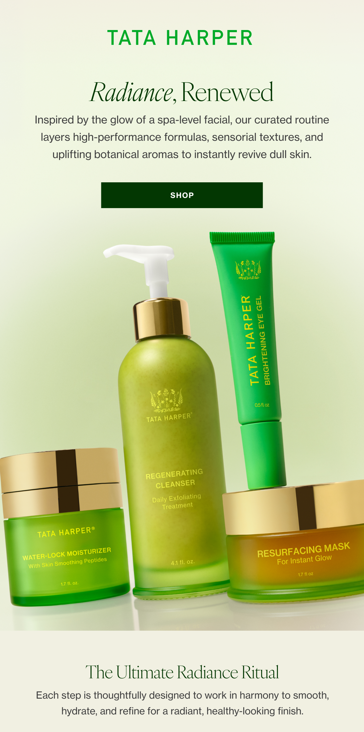 Inspired by the glow of a spa-level facial, our curated routine layers high-performance formulas, sensorial textures, and uplifting botanical aromas to instantly revive dull skin.  