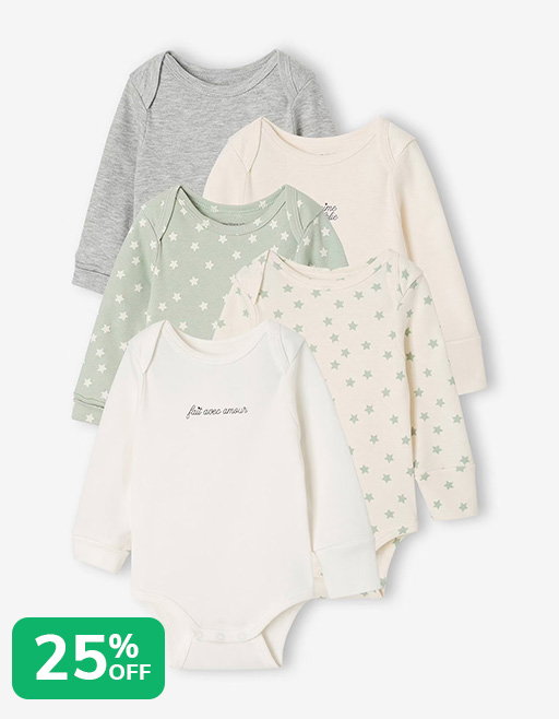 25% off cPack of 5 newborn long-sleeved bodysuits - sage green