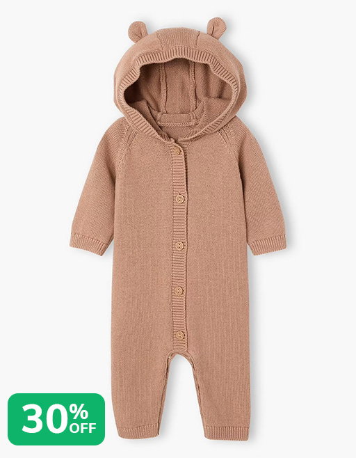 30%  off Long-sleeved hooded playsuit for baby boys - beige