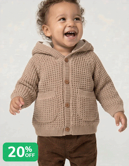 20% off Baby hooded knitted cardigan - marl beige