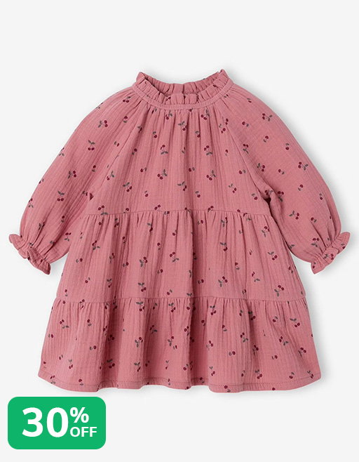 30% off Ruffled Dress in Cotton Gauze, for Girls - rose