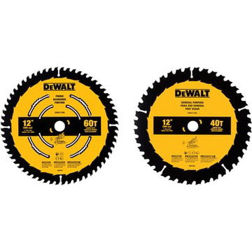 DEWALT 12in. 40T and 12in. 60T Miter Saw Blade Set, 2-Pc., Model# DWA112CMB