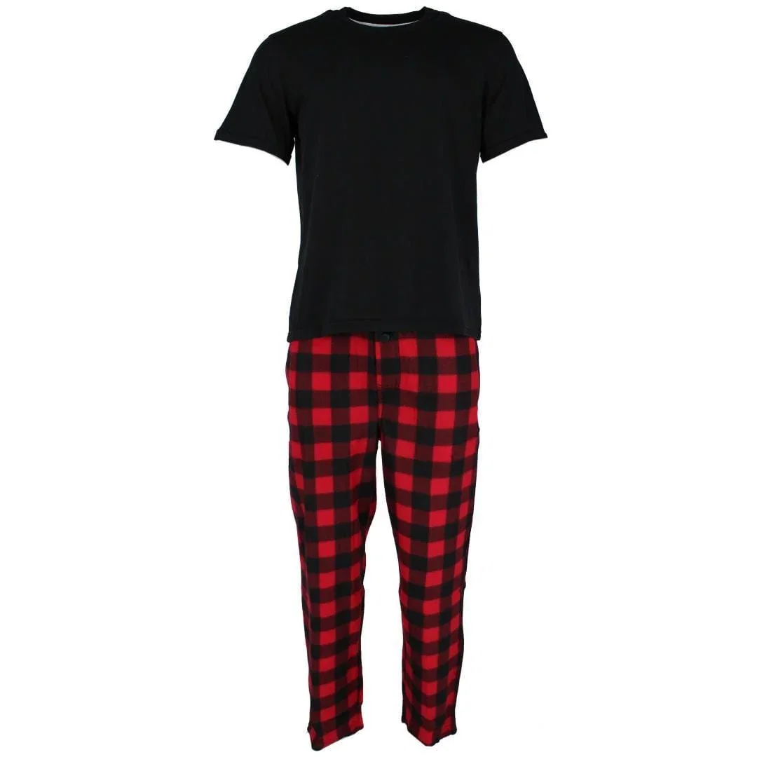 Image of Fruit of the Loom Men's Fleece Plaid Sleep Pant and Tee Set