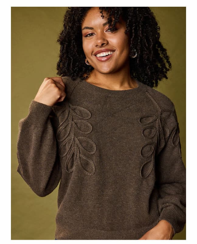 Leaf Braid Detail Long Sleeve Sweater